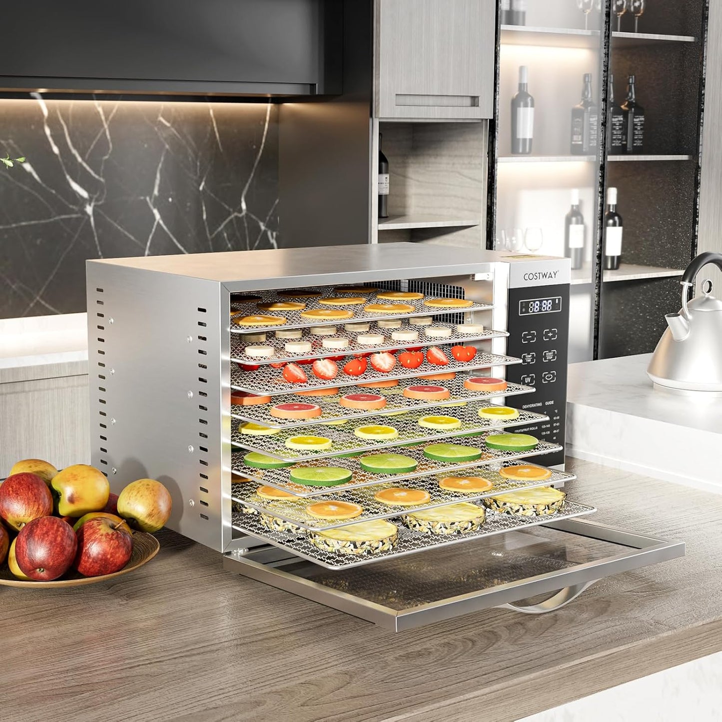 COSTWAY Dehydrator with 8 Grid Trays, 620W Dehydrator 30-70°C Temperature Control & 24H Timer, Overheating & Overload Protection, Food Dryer for Fruit, Meat, Vegetables
